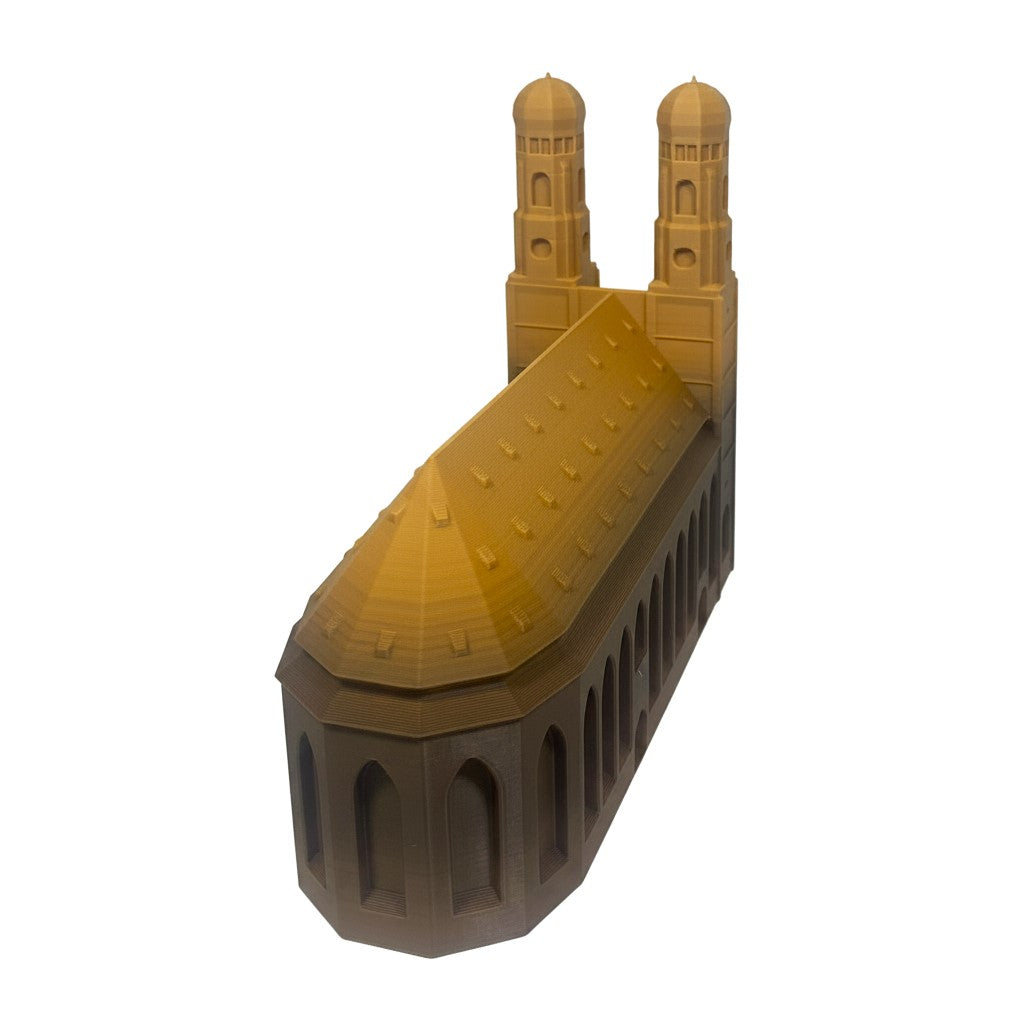 Miniature architectural figurine of the Munich Frauenkirche by Tiny Monuments